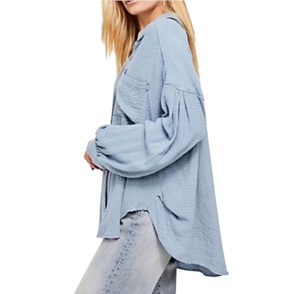 We The Free Hidden Valley Slate Blue Button-Down Hi-Low Shirt Size L #1661 - Picture 1 of 8